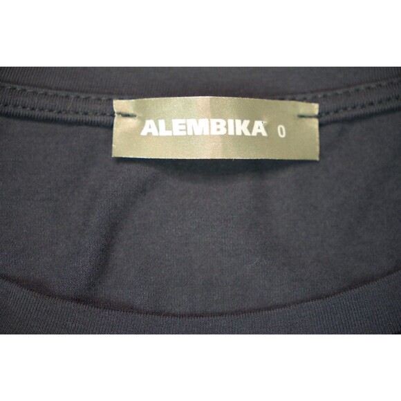 Alembika High Low Tunic Top Size 0 Navy Stretch Knit Lagenlook Pockets - Picture 2 of 4